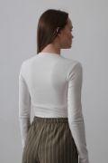 Uzun Kol Crop Top - Ekru resmi